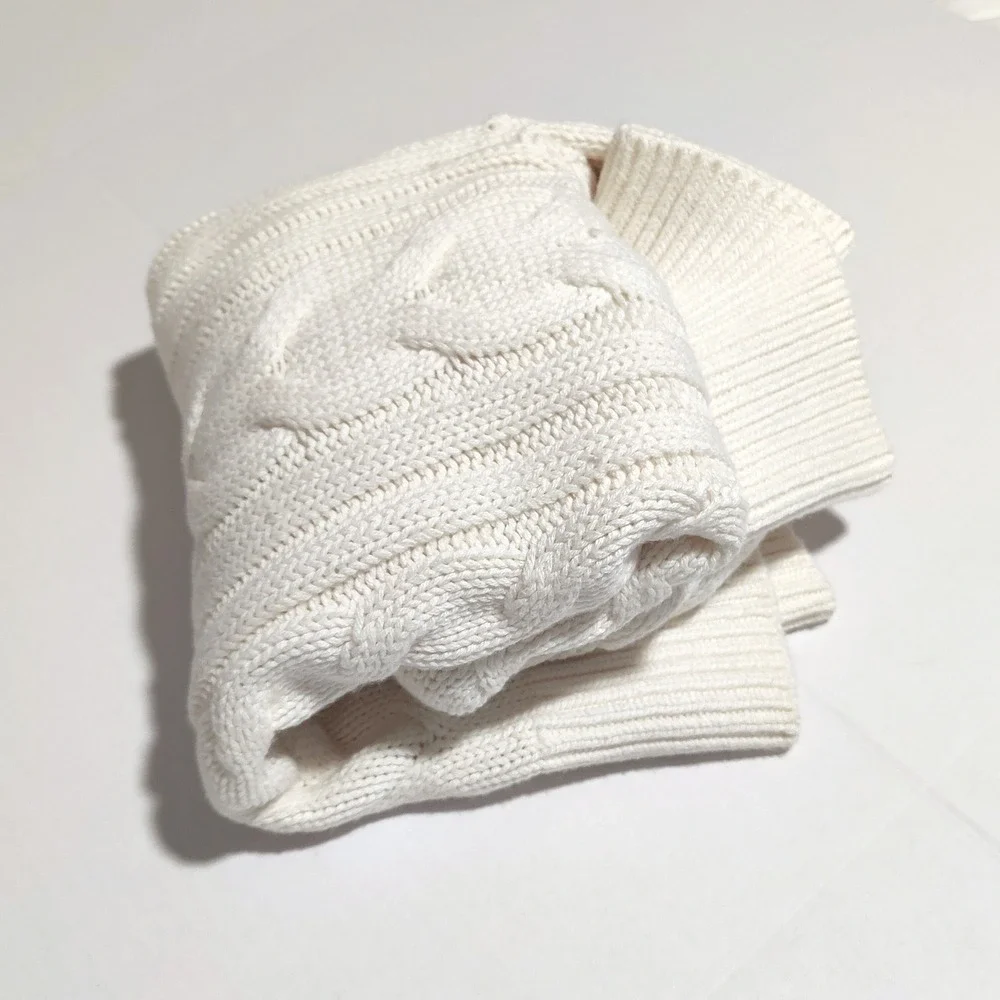 Banana Republic Chunky Cable Knit Cowl Neck Fisherman Sweater Cotton Wool M